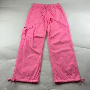 Aerie Neon Pink Lightweight Canvas Pull On Wide Leg Cargo Pant M